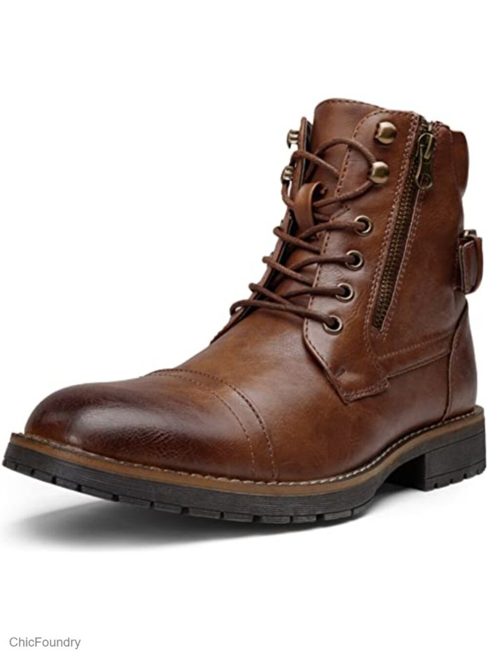 Men's Motorcycle Combat Boots Lace-Up Inside Zipper Water Resistant